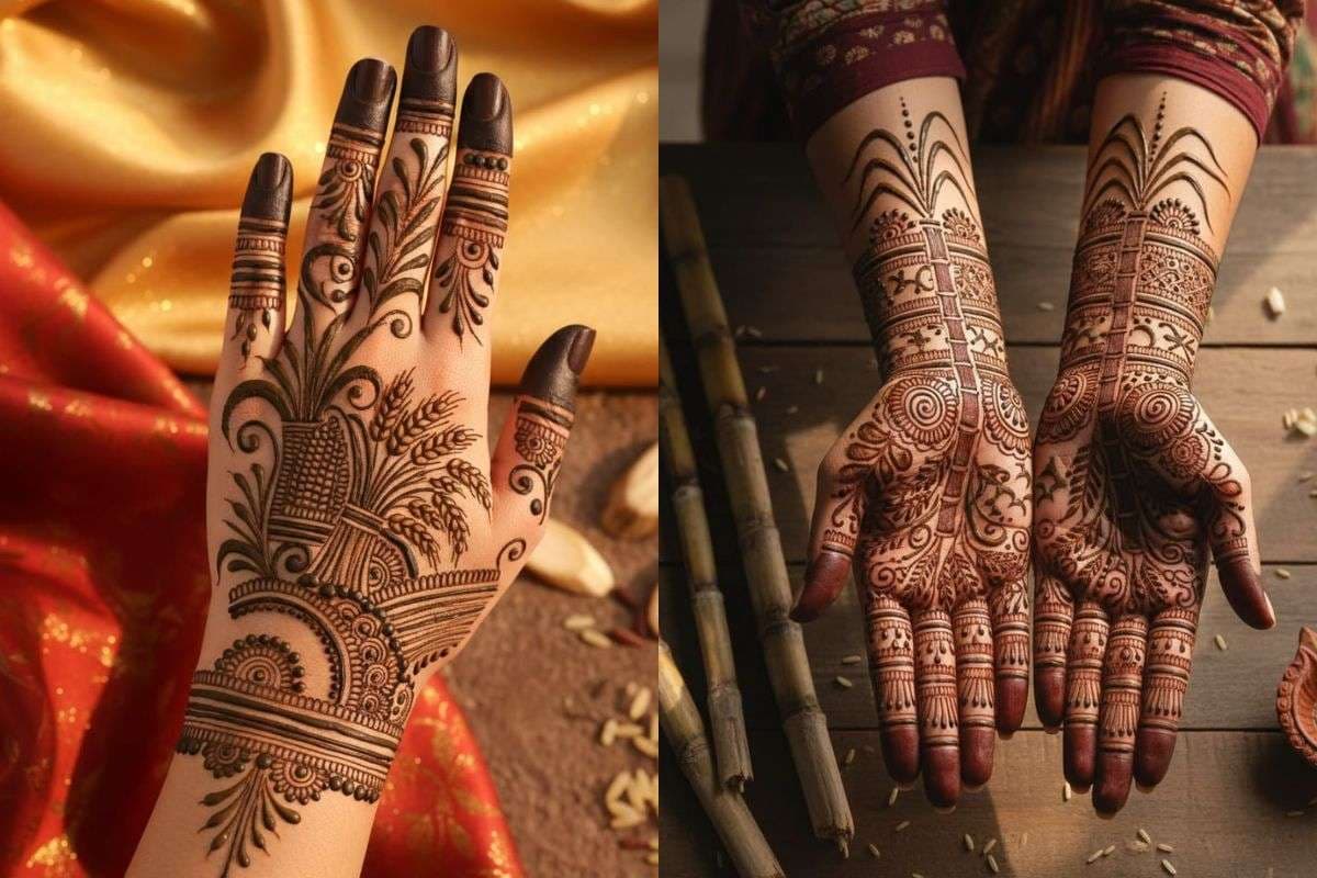 Sugarcane and crop themed mehndi