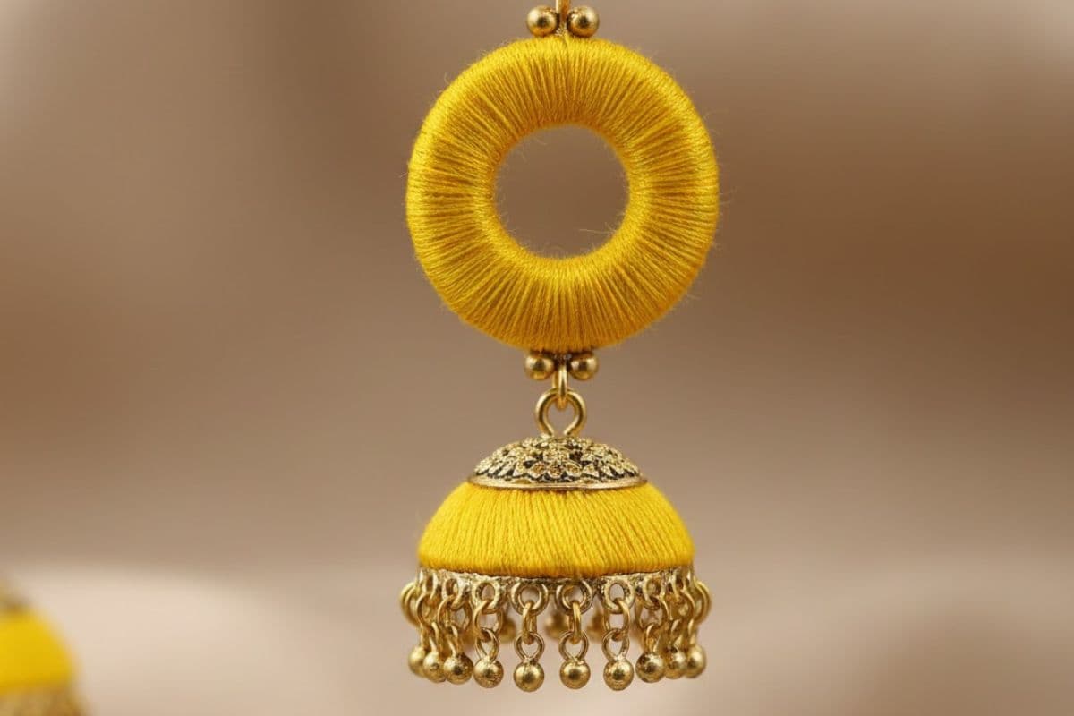 Yellow Thread Work Jhumka