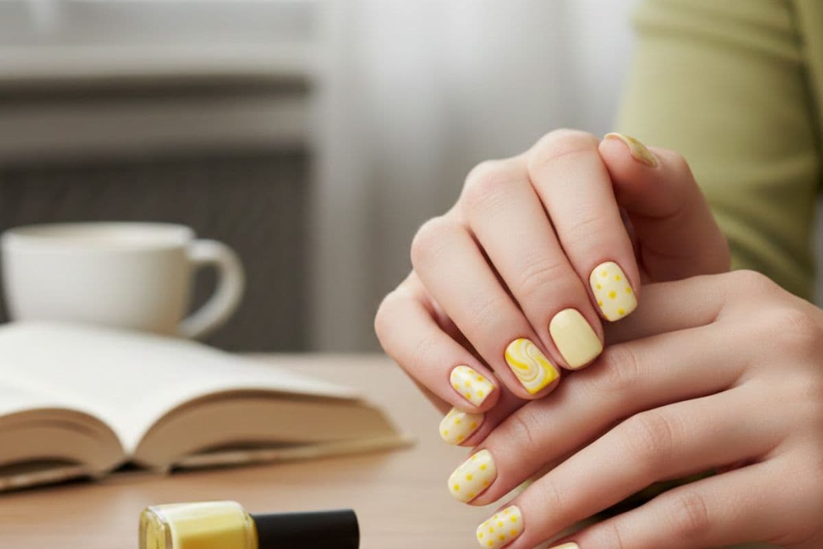 easy yellow nail art
