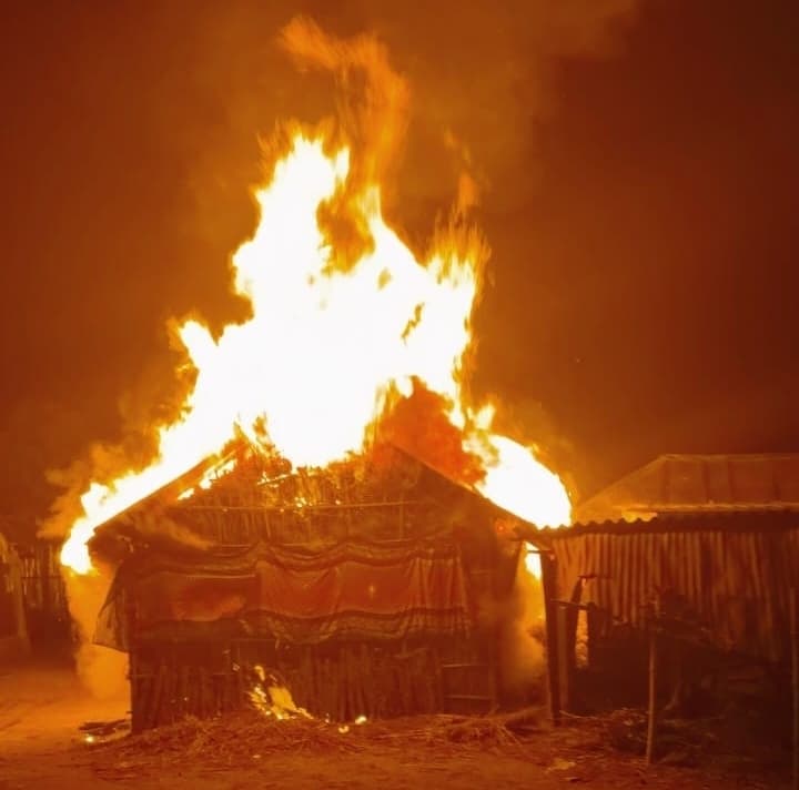 मालापाड़ा गांव में घर जला, मवेशी की मौत