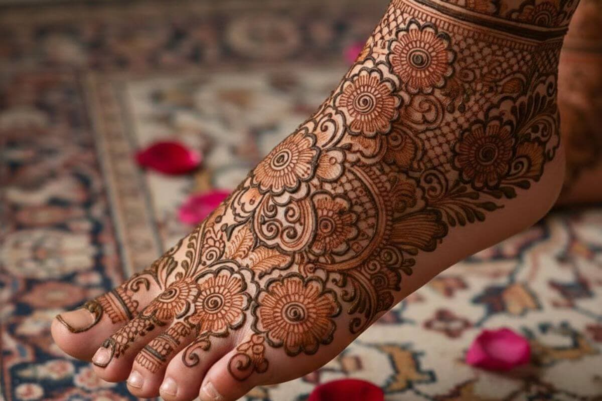 flower mehndi for legs