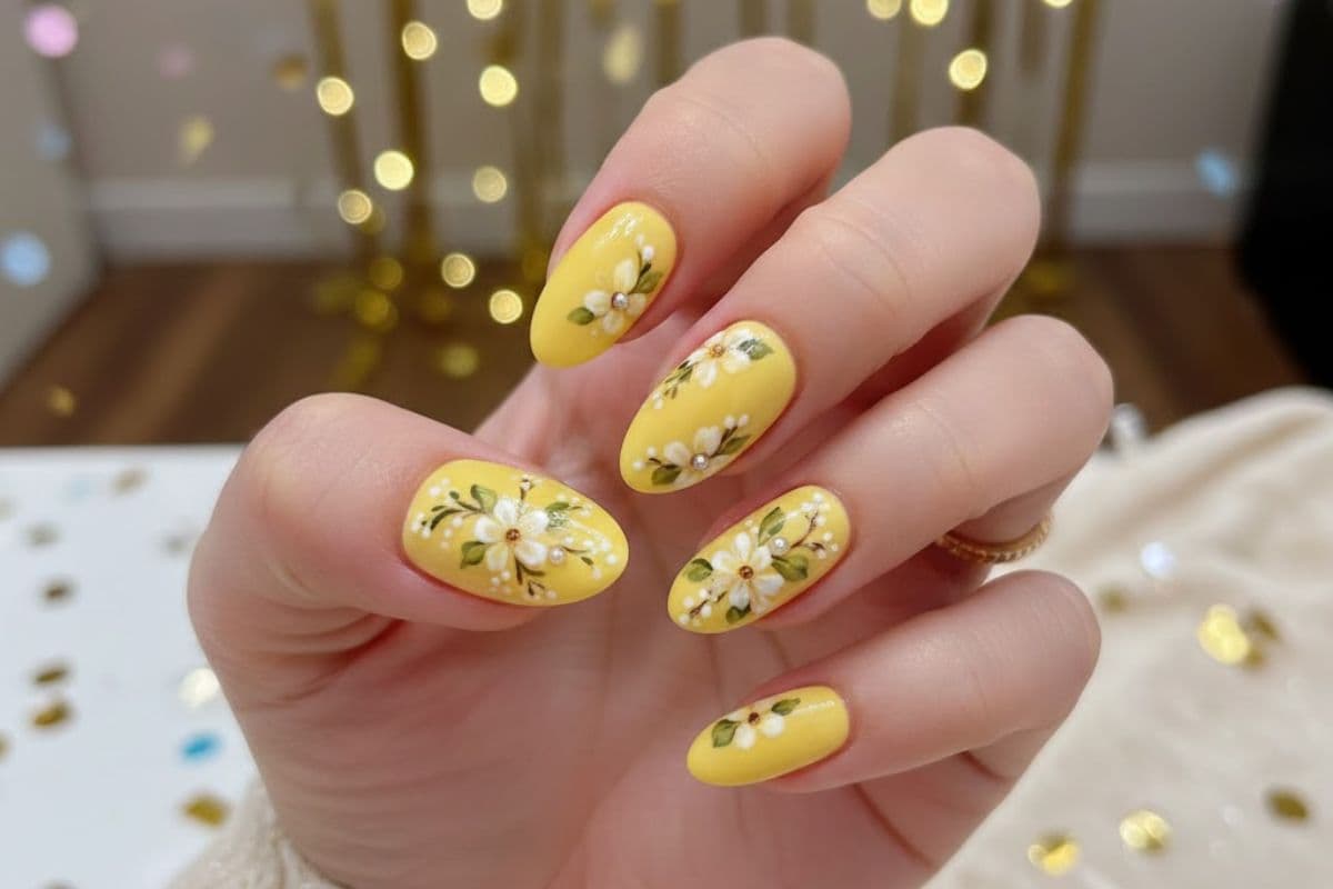 flower yellow nail art