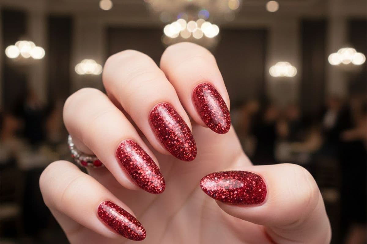 glitter red nail art