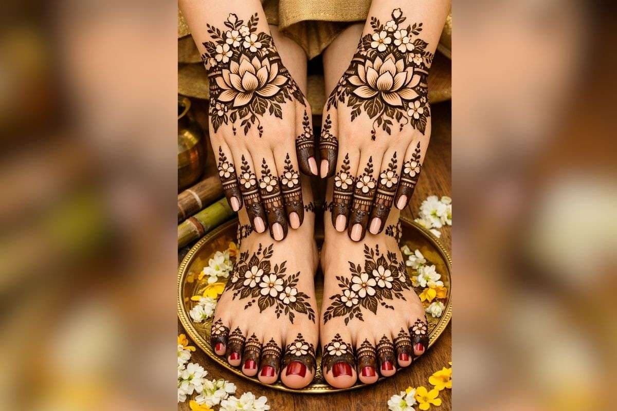 traditional flower mehndi design