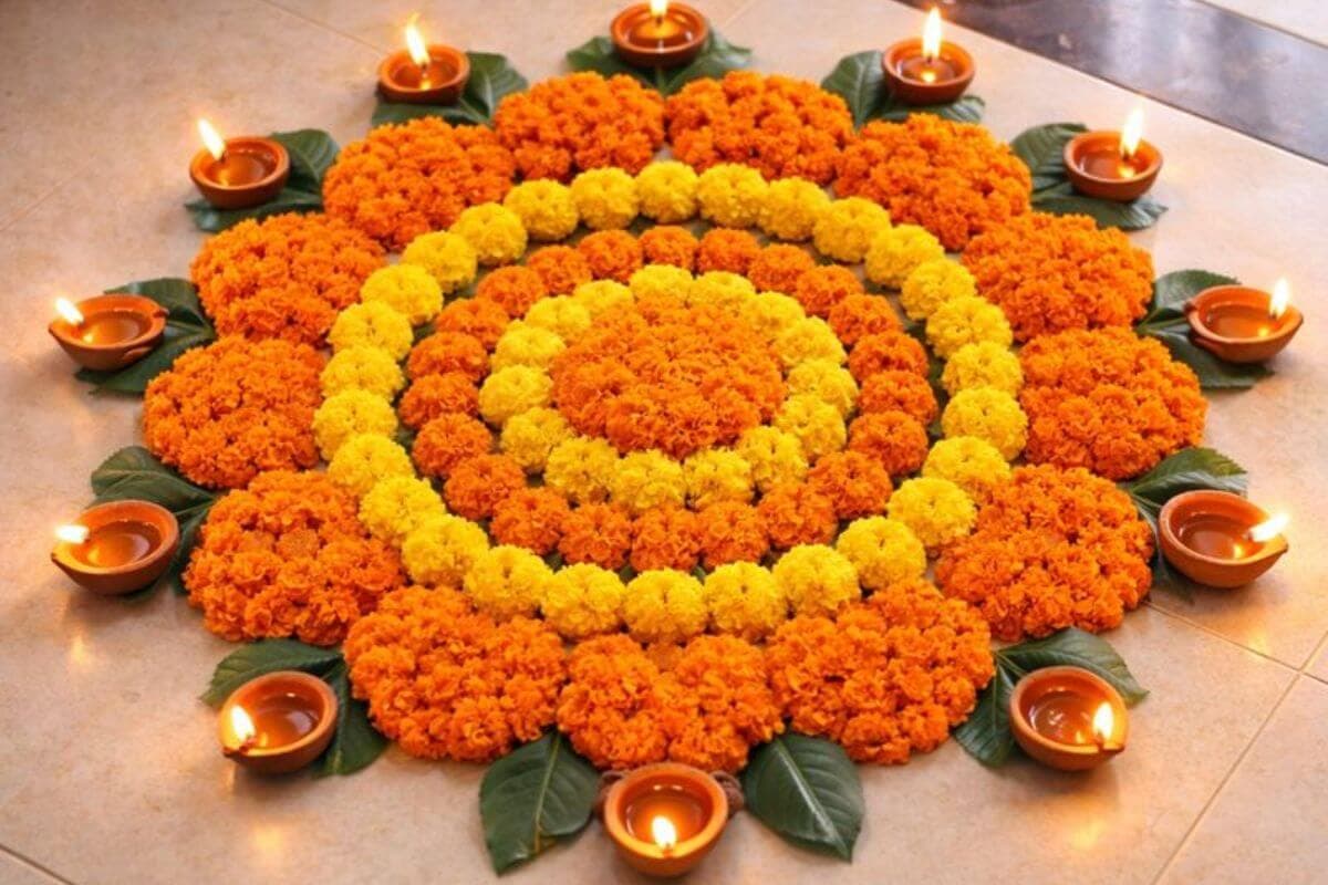 yellow flower rangoli