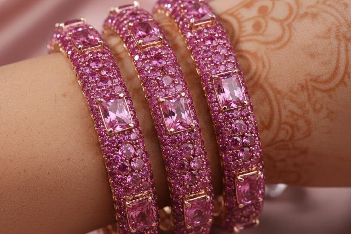 Diamond Stone Deep Pink Bangles Designs