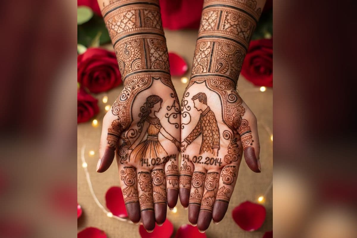 couple portrait mehndi design