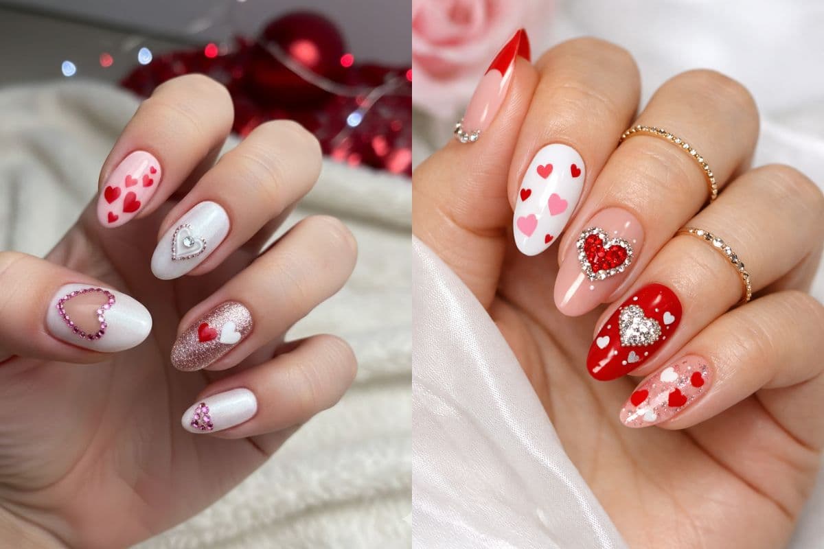 heart nail art for valentine