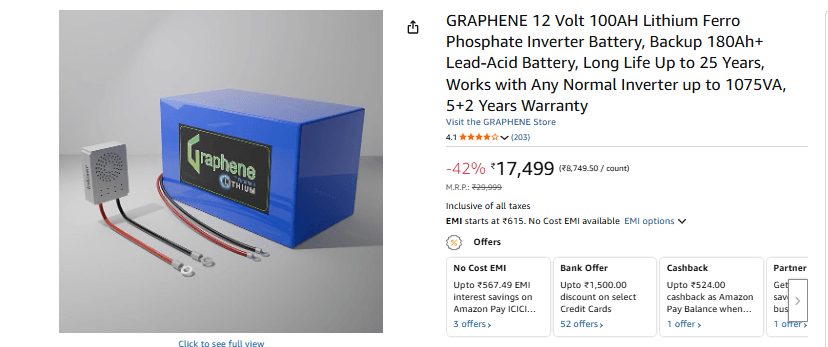 GRAPHENE 12 Volt 100AH प्राइस