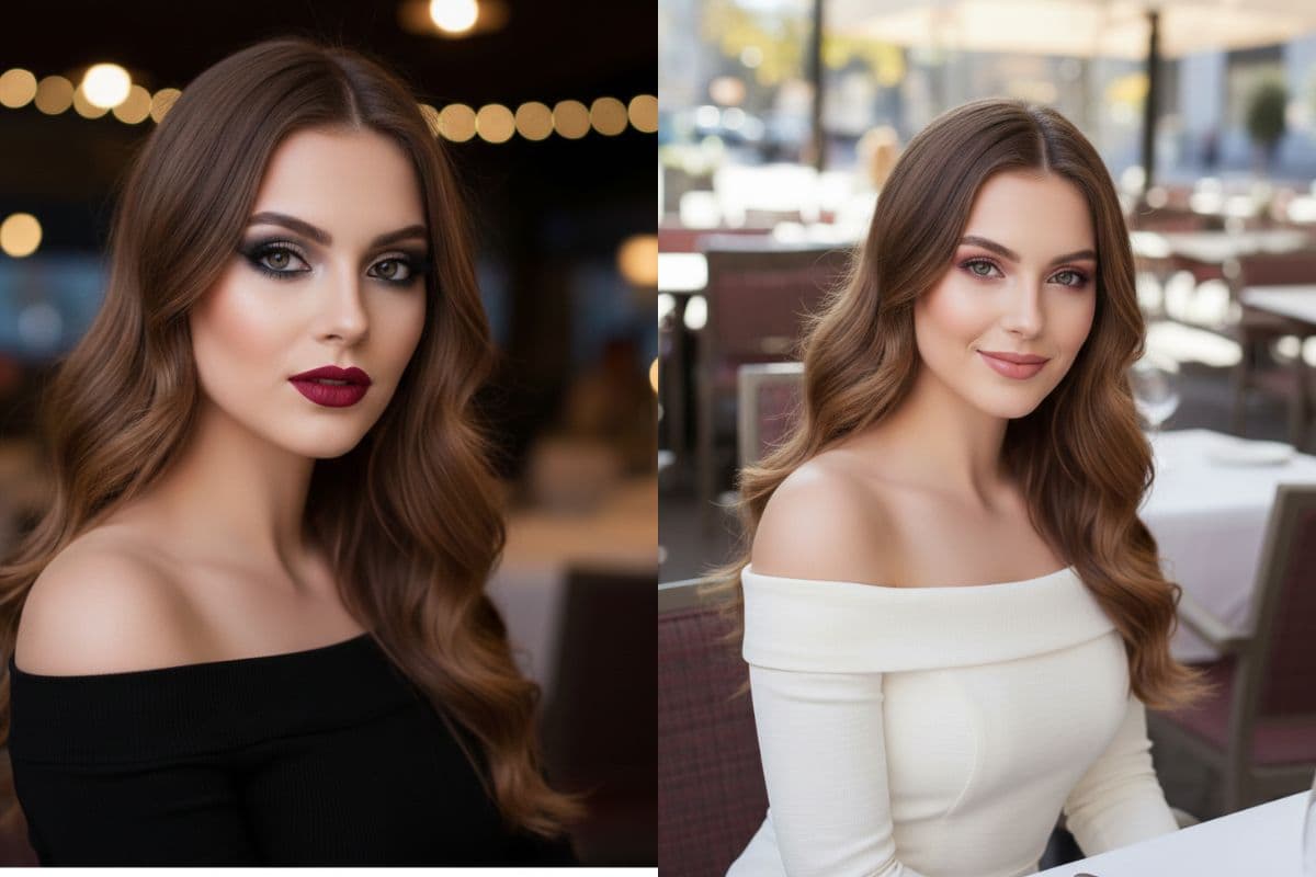 soft pink glam and bold red lip makeup