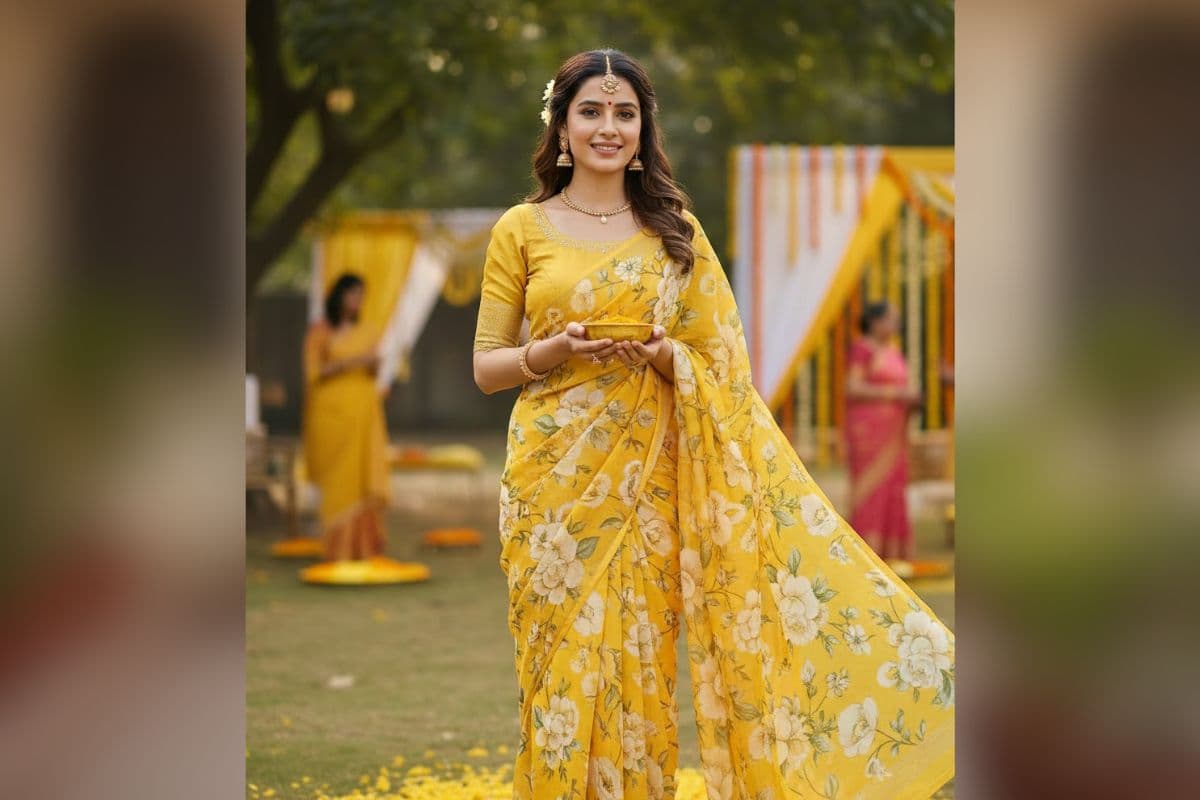 yellow floral saree for haldi