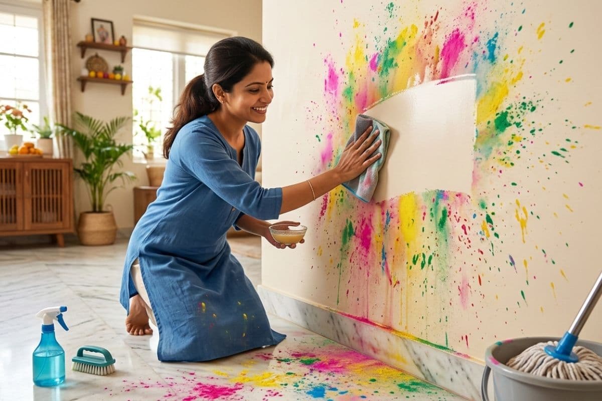 दीवार और फर्श पर लग गए हैं होली के जिद्दी दाग? बिना पेंट खराब किए 5 मिनट में ऐसे चमकाएं अपना घर