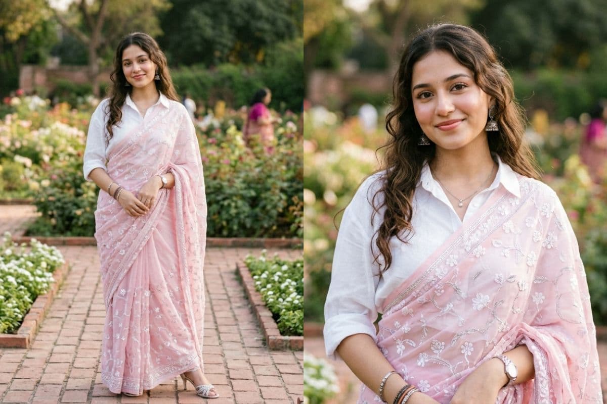 Indo Western Style White Shirt With Saree