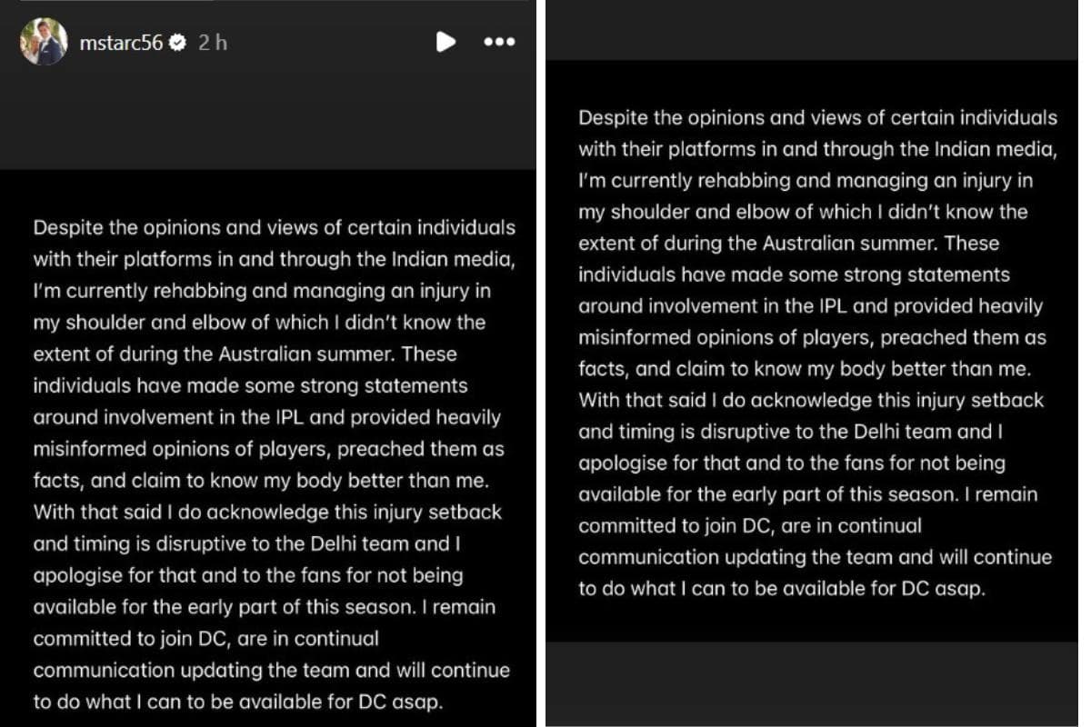 Mitchell Starc Insta Story