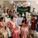 a family celebrate baby shower