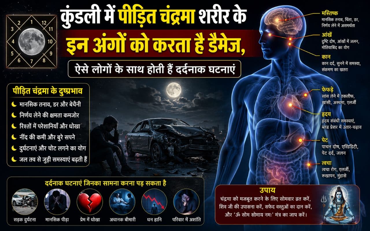 कुंडली में पीड़ित चंद्रमा शरीर के इन अंगों को करता है डैमेज, ऐसे लोगों के साथ होती हैं दर्दनाक घटनाएं