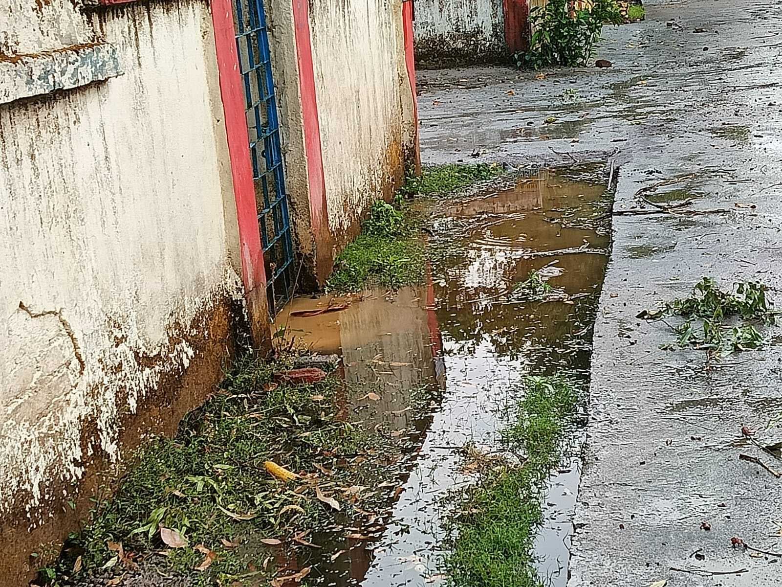 आवास से ऊंची बना दी कॉलोनी की सड़क, जमा बारिश का पानी