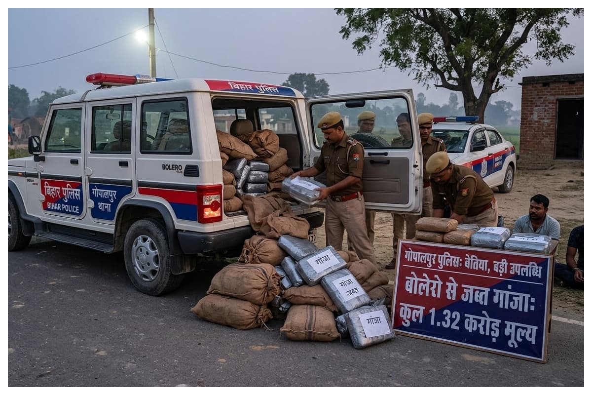 बेतिया: गोपालपुर पुलिस ने बोलेरो से 1.32 करोड़ का गांजा किया जब्त