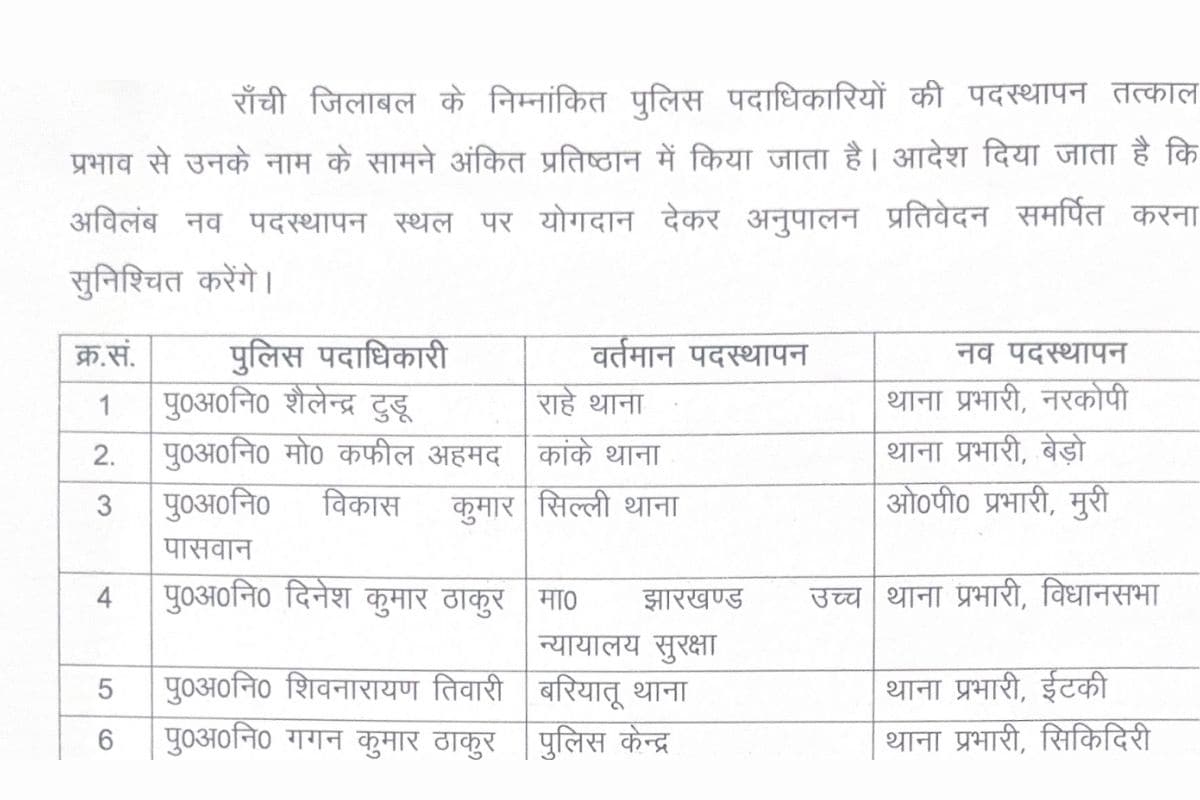 jharkhand police transfer
