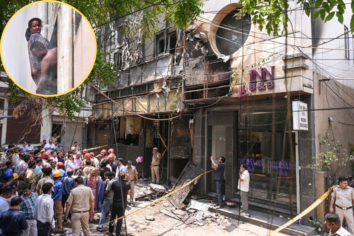दिल्ली होटल अग्निकांड: दिल दहला देने वाले वीडियो; गोद में बच्चा लिये महिला ने लगाई छलांग