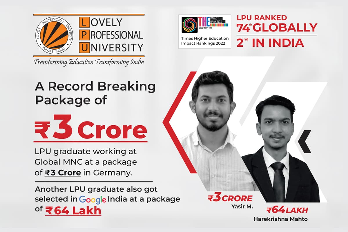 LPU Placement: 3 करोड़ के पैकेज के साथ एलपीयू ने बनाया प्लेसमेंट का एक और रिकॉर्ड LPU Placement: 3 करोड़ के पैकेज के साथ एलपीयू ने बनाया प्लेसमेंट का एक और रिकॉर्ड