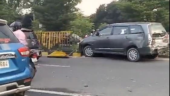 अटल पथ पर फॉर्च्यूनर गाड़ी ने गृह राज्यमंत्री की निजी इनोवा कार में मारी टक्कर, कोई घायल नहीं