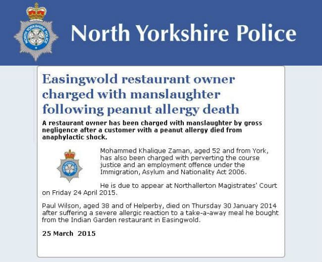 ब्रिटेन में भारतीय रेस्तरां मालिक पर खाने में मूंगफली देने की वजह से हत्या का आरोप