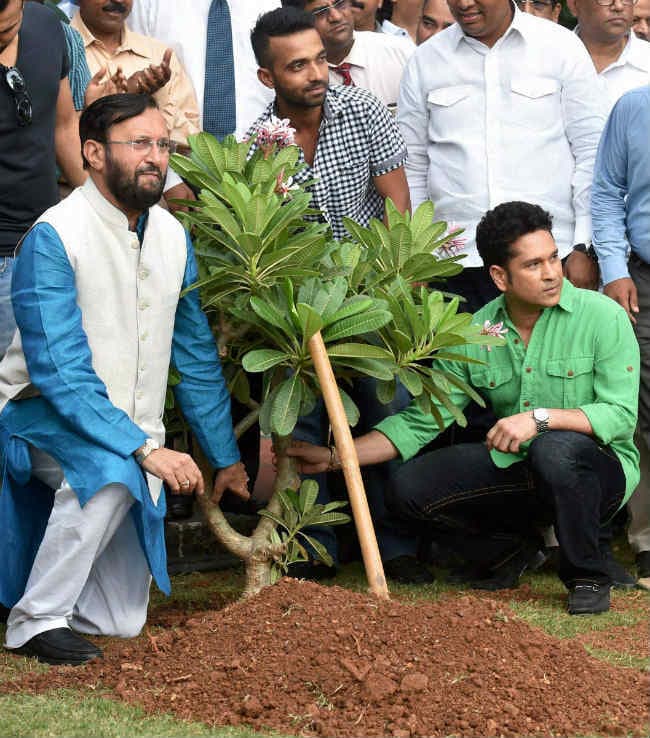 सचिन तेंदुलकर के साथ पौधारोपण के कार्यक्रम में शरीक हुए रोहित शर्मा और अजिंक्य रहाणे
