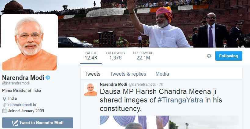 ट्विटर पर सबसे ज्यादा फॉलो किए जाने वाले भारतीय बने पीएम मोदी