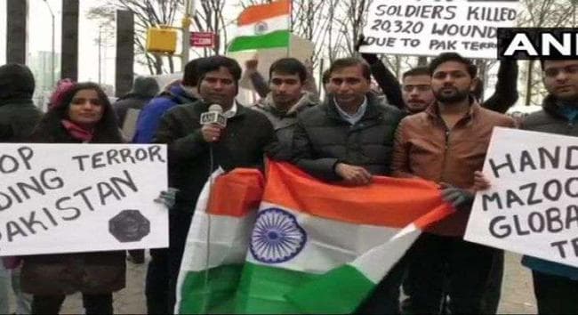 पुलवामा हमले के खिलाफ अमेरिका में विरोध प्रदर्शन