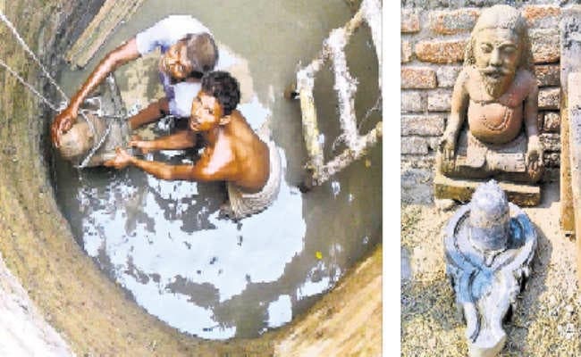 जल संरक्षण के लिए हो रही थी कुएं की सफाई, खुदाई के दौरान मिली दुर्लभ मूर्तियां और शिलापट