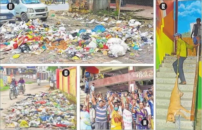 पटना की सड़कों पर कचरा, मरे हुए जानवरों के साथ प्रदर्शन कर रहे निगम कर्मी. हड़तालियों को प्रशासन का अल्टीमेटम