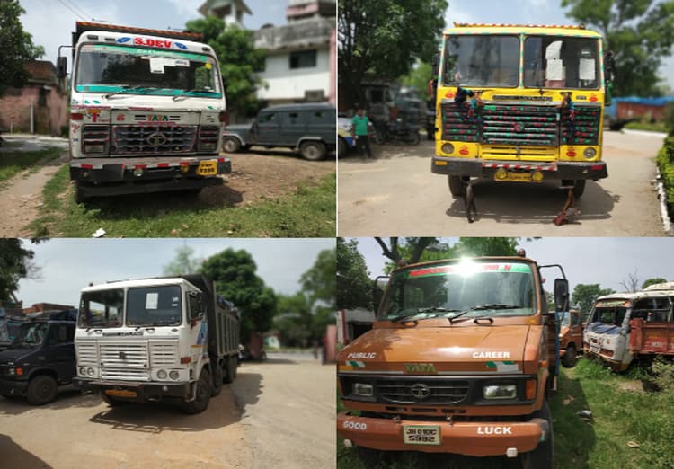 पुलिस ने अवैध बालू लदा 3 हाइवा और 8 टर्बो को किया जब्त, बालू माफिया में हड़कंप