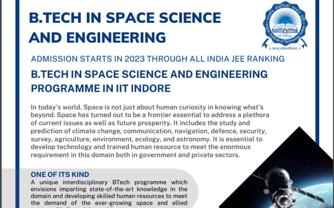 IIT Indore शुरू करेगा स्पेस साइंस एंड इंजीनियरिंग में बीटेक कोर्स, JEE एडवांस्ड स्कोर से मिलेगा एडमिशन