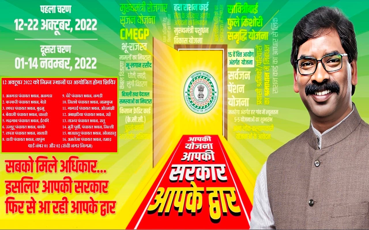 आपकी योजना, आपकी सरकार, आपके द्वार : 12 अक्टूबर से होगा शुभारंभ, रांची में पहले दिन कहां-कहां लगेगा कैंप