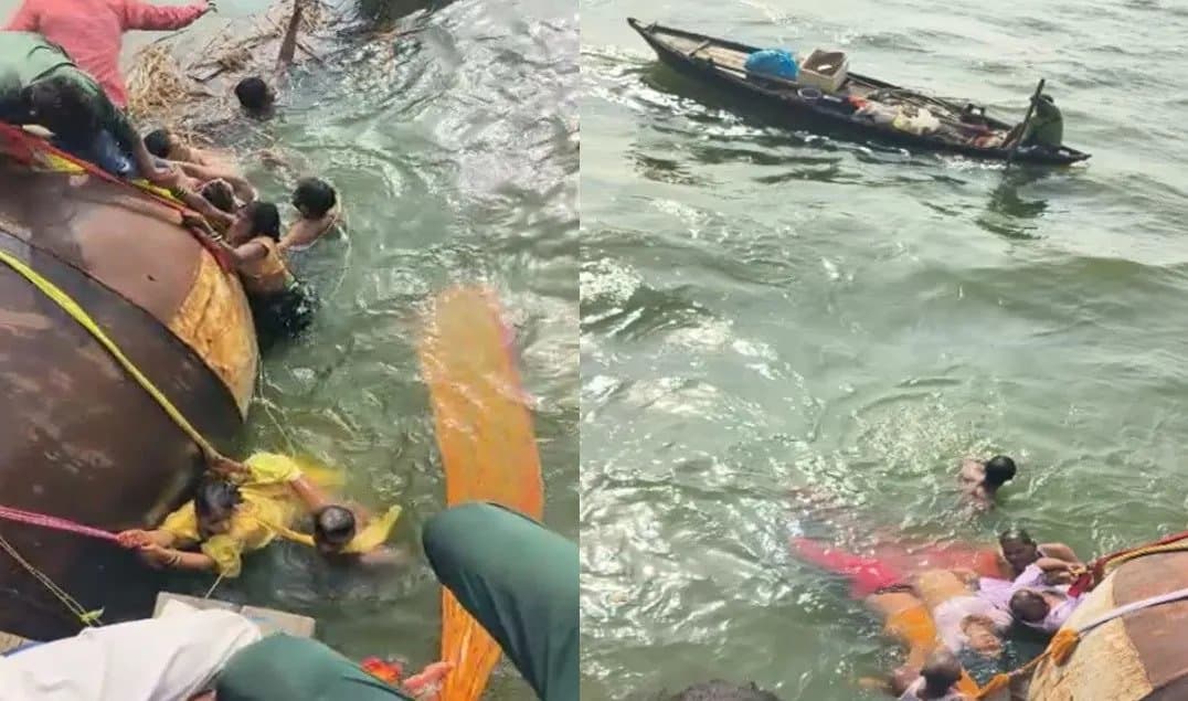 बलिया में 50 श्रद्धालुओं से भरी नाव गंगा नदी में पलटी, तीन की मौत, कई लापता, तलाश जारी बलिया में 50 श्रद्धालुओं से भरी नाव गंगा नदी में पलटी, तीन की मौत, कई लापता, तलाश जारी