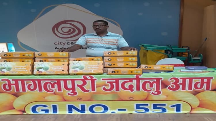 पटना के शॉपिंग मॉल में बिक रहे भागलपुरी आम, जानें आकर्षक जैविक जर्दालू की कीमत व खासियत