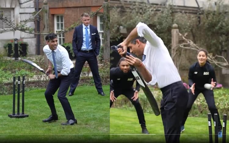 Watch: इंग्लैंड के PM ऋषि सुनक ने वर्ल्ड कप चैंपियन टीम के साथ खेला क्रिकेट, क्रिस जॉर्डन ने किया आउट