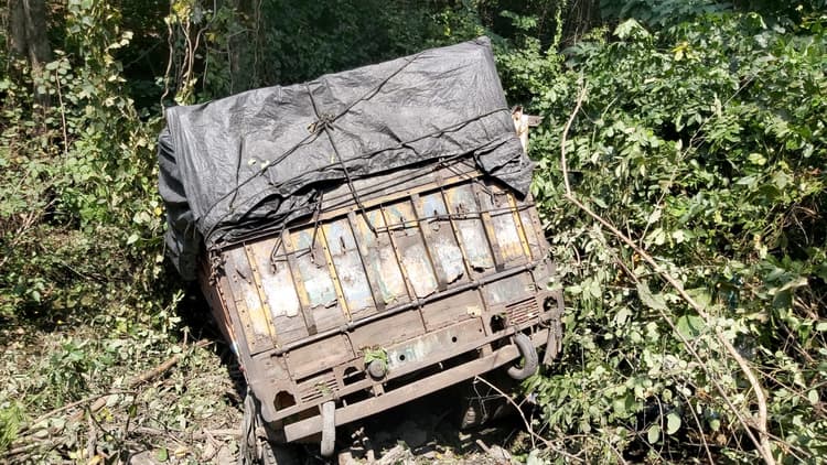 झारखंड से छड़ लेकर बिहार जा रहे ट्रक का ब्रेक हुआ फेल, खाई में गिरने से दो लोगों की मौत, एक घायल