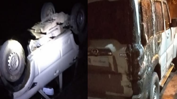 चेकिंग के दौरान शराब तस्करों ने उत्पाद विभाग की गाड़ी में मारी टक्कर, भागने के क्रम में पलटी स्कॉर्पियो