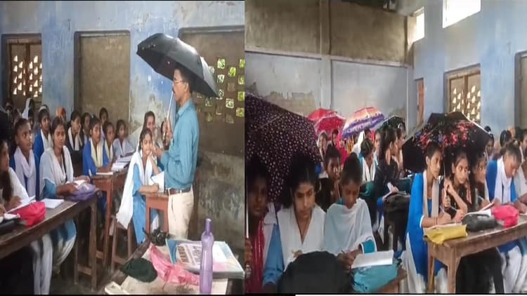 बिहार: बारिश से तालाब में तब्दील हुआ स्कूल, टपकती छत के नीचे पढ़ने को मजबूर बच्चे