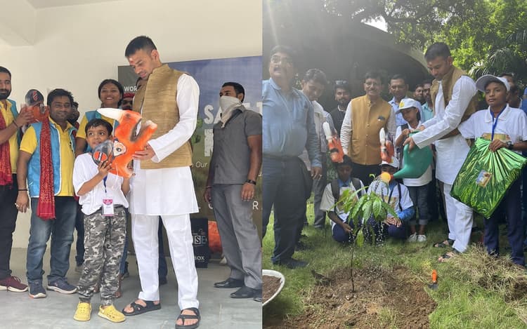 विश्व गैंडा दिवस : तेज प्रताप यादव ने पटना जू परिसर में बच्चों के साथ किया पौधारोपण