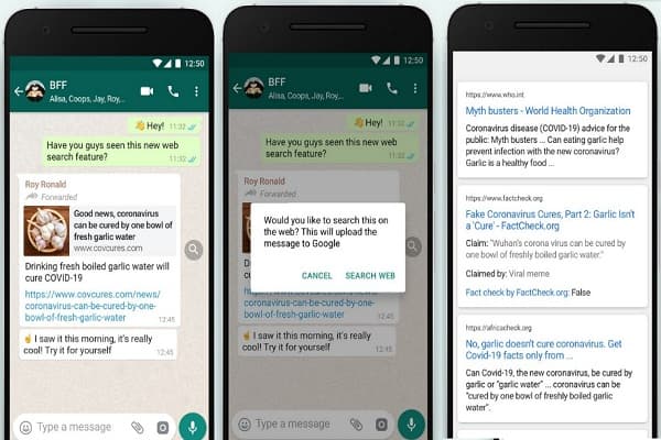 WhatsApp में आया नया फीचर Search the Web, वायरल और फेक मैसेज की सच्चाई जान सकेंगे आप WhatsApp में आया नया फीचर Search the Web, वायरल और फेक मैसेज की सच्चाई जान सकेंगे आप