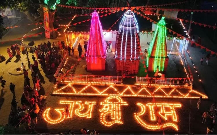 PHOTOS: रांची के कोने-कोने में जली राम ज्योति, रामोत्सव पर मंदिरों में दीये से लिखा जय श्रीराम