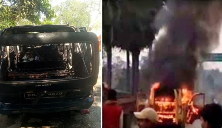 सारण में बच्चों से भरी स्कूल वैन में लगी आग, आधा दर्जन से ज्यादा बच्चे झुलसे, वैन जलकर राख