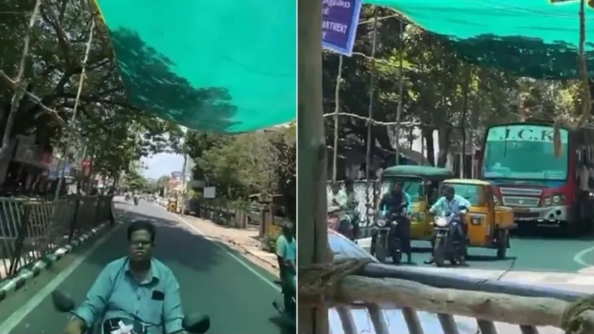 VIRAL VIDEO: ट्रैफिक सिग्नल पर धूप से बचाने के लिए लगाया ग्रीन शेड, सोशल मीडिया पर हो रही तारीफ