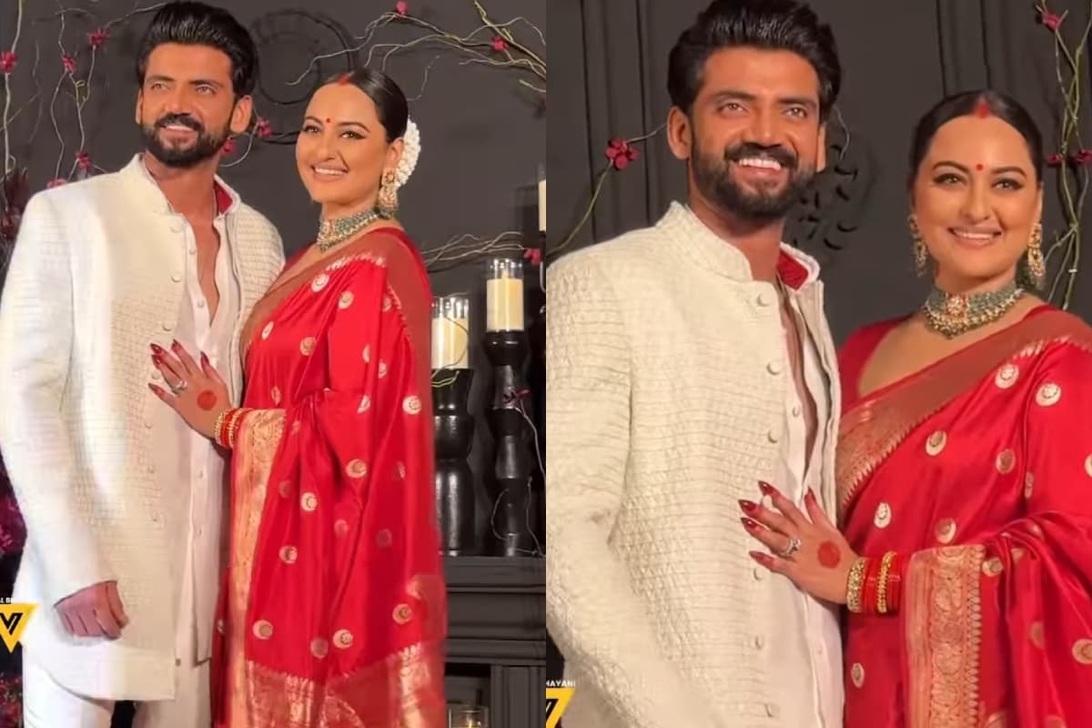 Sonakshi Sinha ने अपने रिसेप्शन में की रॉयल एंट्री, लाल साड़ी में दिखी बला की खूबसूरत