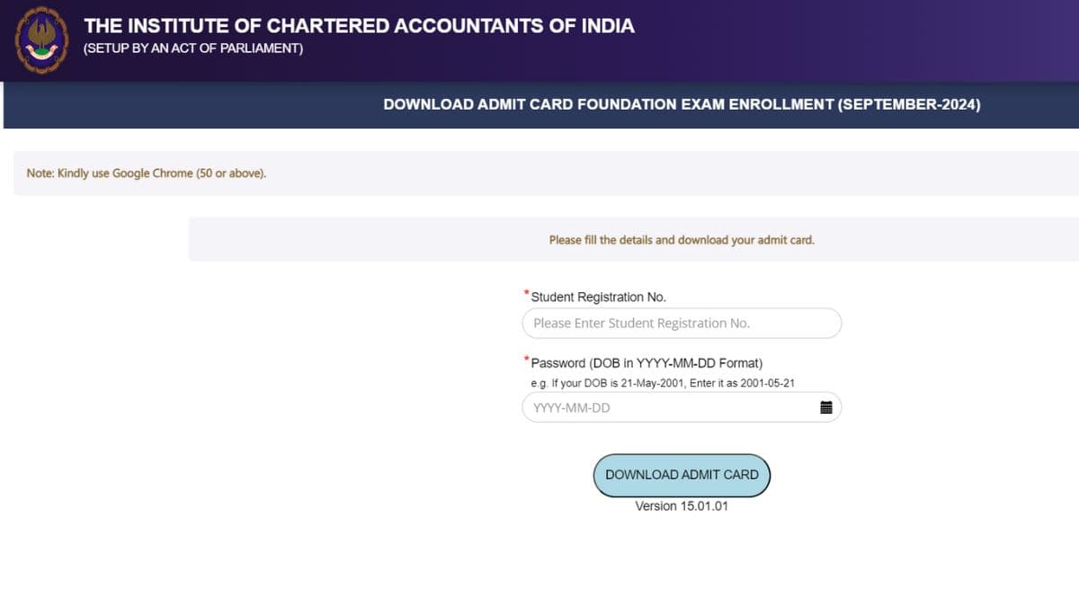 ICAI CA Foundation 2024: सितंबर सेशन के लिए एडमिट कार्ड जारी, उम्मीदवार यहां से डाउनलोड कर सकते हैं एडमिट कार्ड icai.org ICAI CA Foundation 2024: सितंबर सेशन के लिए एडमिट कार्ड जारी, उम्मीदवार यहां से डाउनलोड कर सकते हैं एडमिट कार्ड icai.org