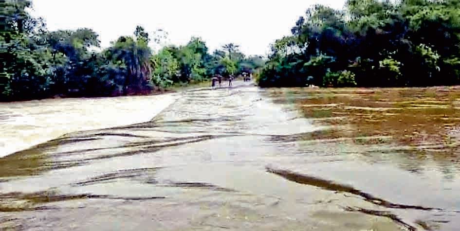 पुलिया के ऊपर से पानी का तेज बहाव, आवागमन बंद