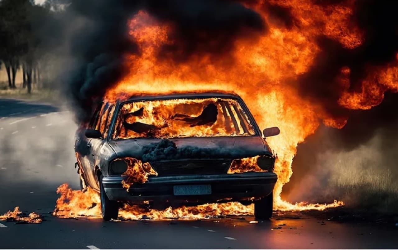 Bihar News: वैशाली में आग का गोला बनी सड़क पर चल रही कार, तीन युवकों की ऐसे बची जान